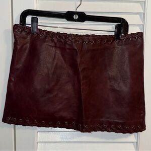 PLT Burgundy Faux Leather Mini Skirt with Eyelet Trim